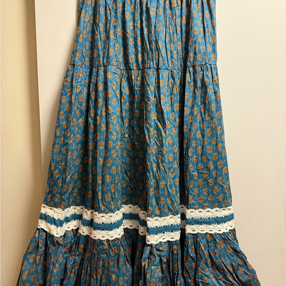 NWT Luna Moon Maxi Skirt Set 2pc Teal Peasant Crocheted Ruffled Boho - Medium - Picture 6 of 7
